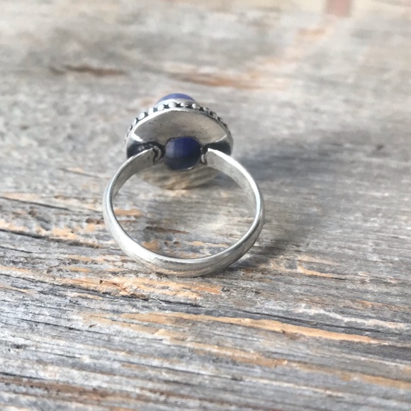 Sterling silver plated light blue sodalite gemstone cocktail ring oval boho - Picture 8 of 11